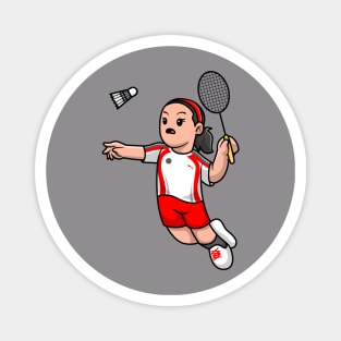 Cute Girl Playing Badminton Cartoon Magnet